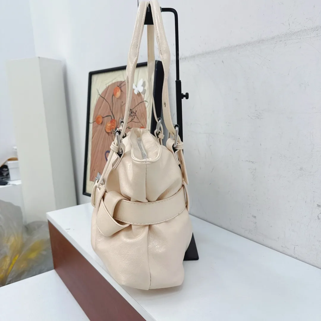 Buckle-Strap Shoulder Tote in Red & Black & Brown & White · view 6