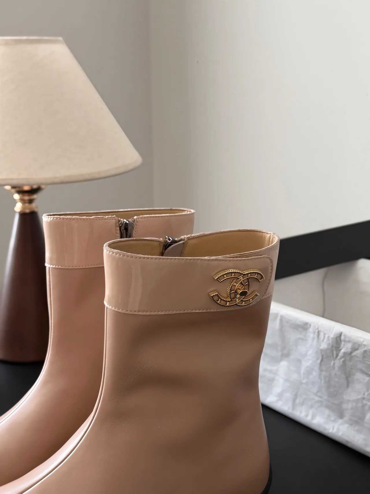 Chanel Cowhide Smooth Round-Toe Boots in Pink · view 7
