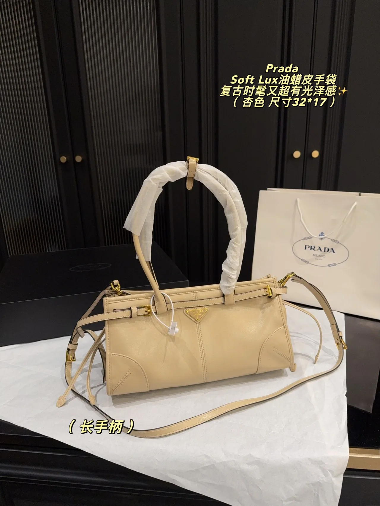 Prada Soft Lux Shoulder Bag in White / Beige / Black · view 3