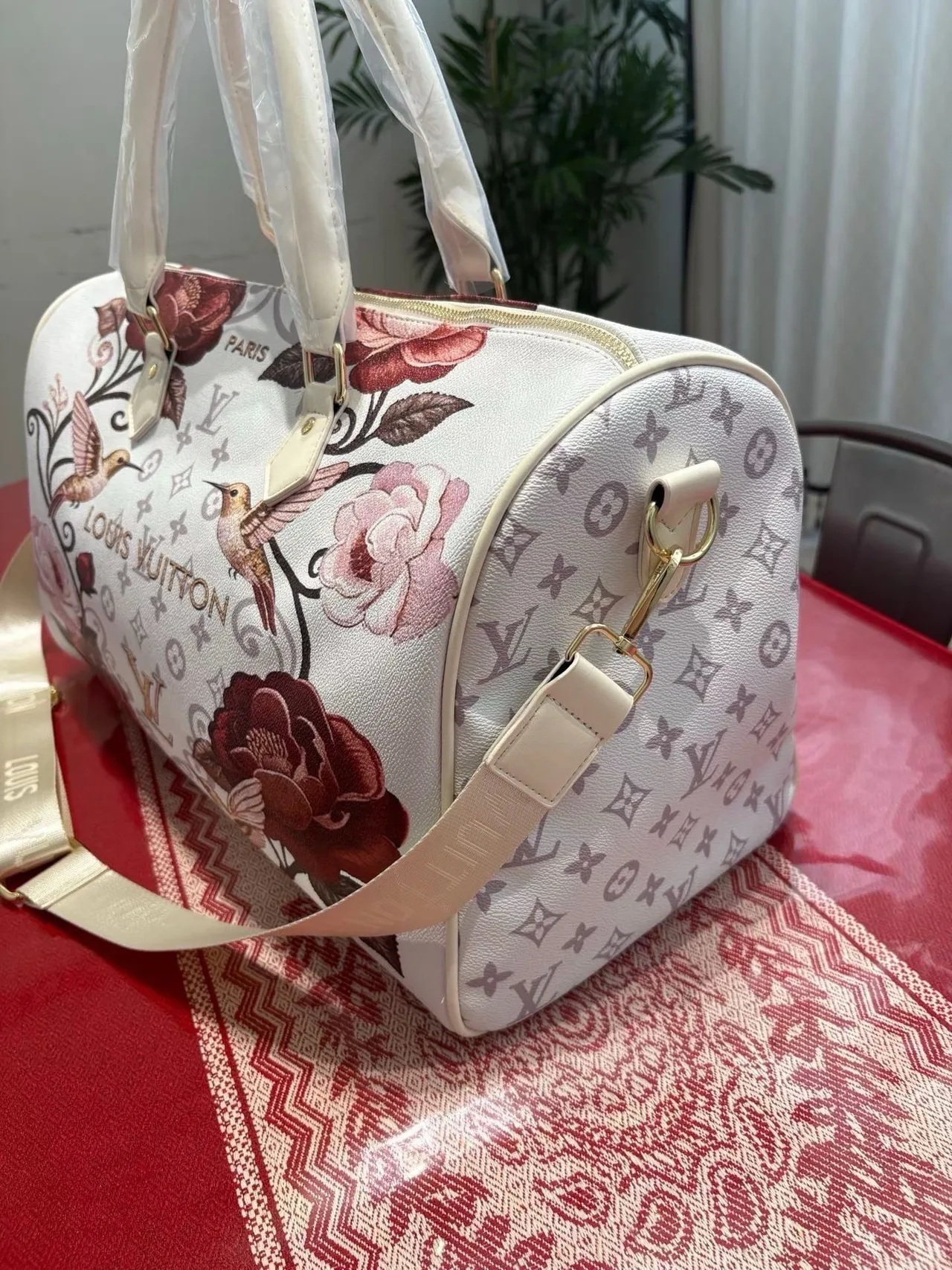 Louis Vuitton Printed Duffel in White · view 8
