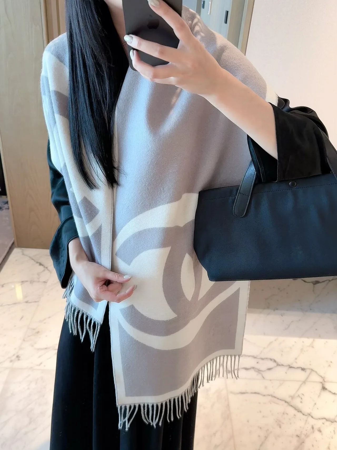 Chanel Reversible Scarf in Grey & Black · view 3