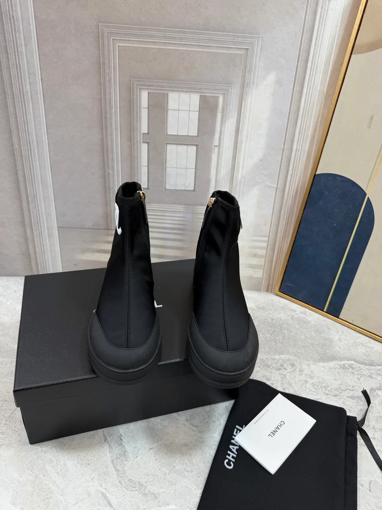 Chanel Cowhide Knit Ankle Boots in Black · view 6