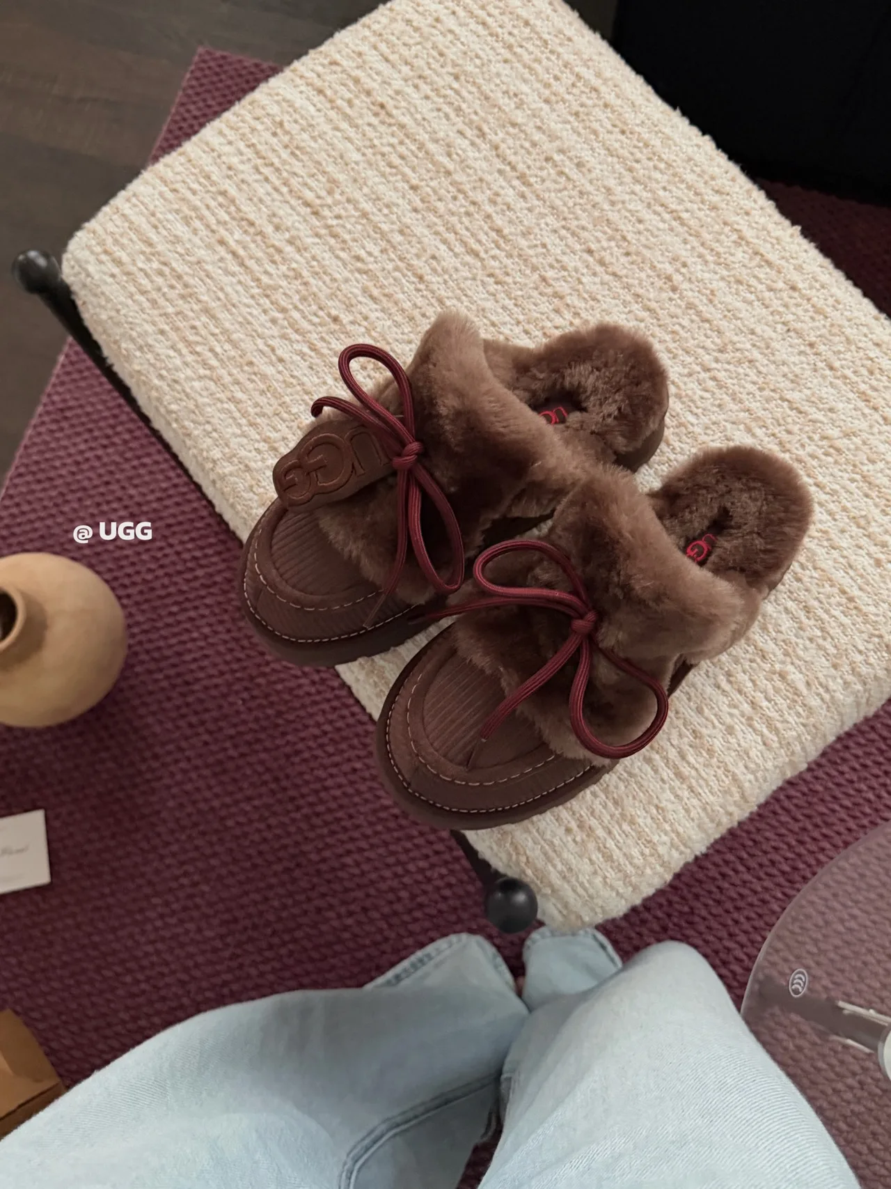 UGG Denim Bow Slippers in Brown · view 3
