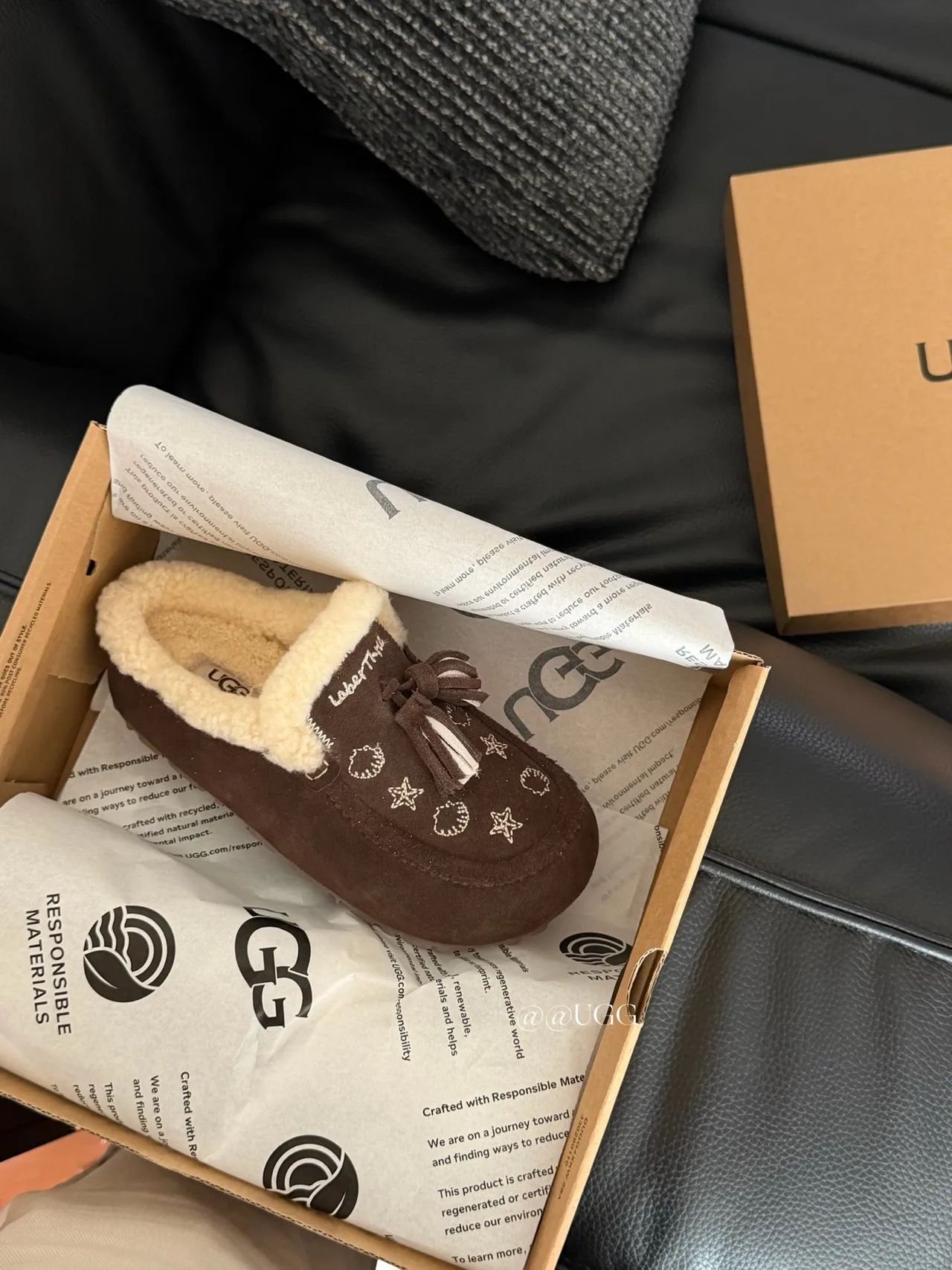 UGG Cowhide Slippers in Brown · view 6