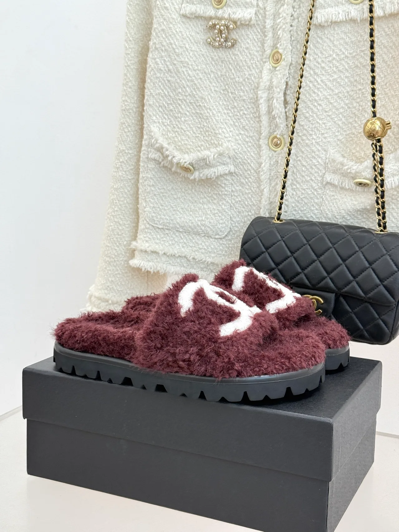 Chanel Denim Slippers in Burgundy · view 2
