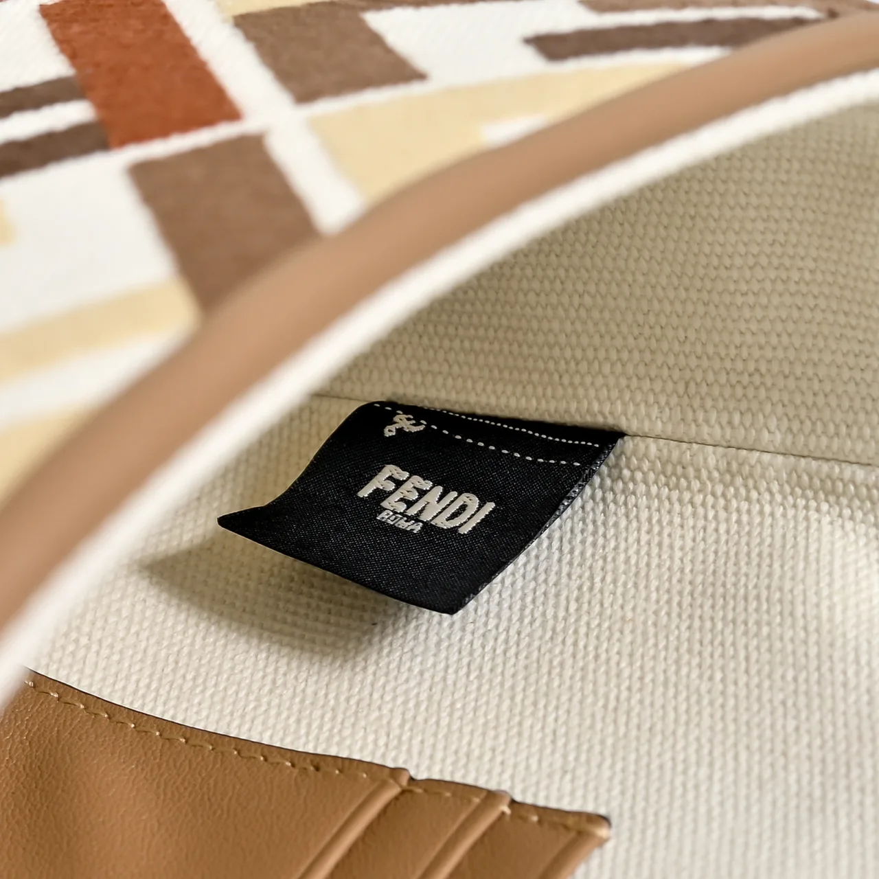Fendi Canvas Woven FF-Pattern Flap Shoulder Bag in White · view 8