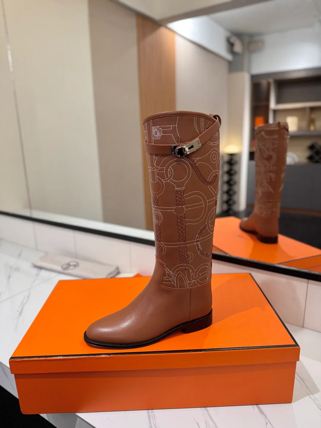 Hermes Cowhide Boots in Brown · view 6
