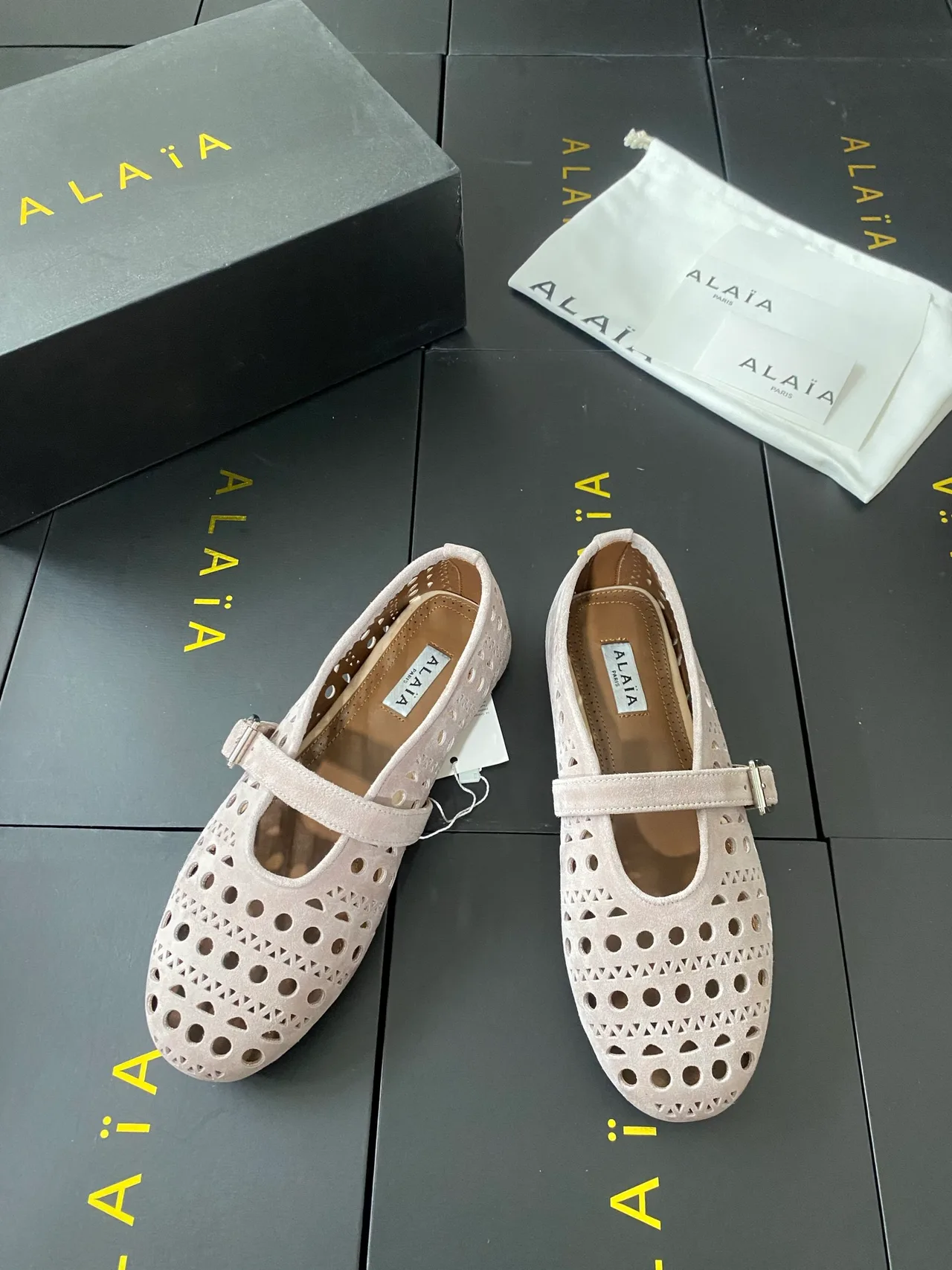 Alaia Sheepskin Ballet Flats in Beige · view 2