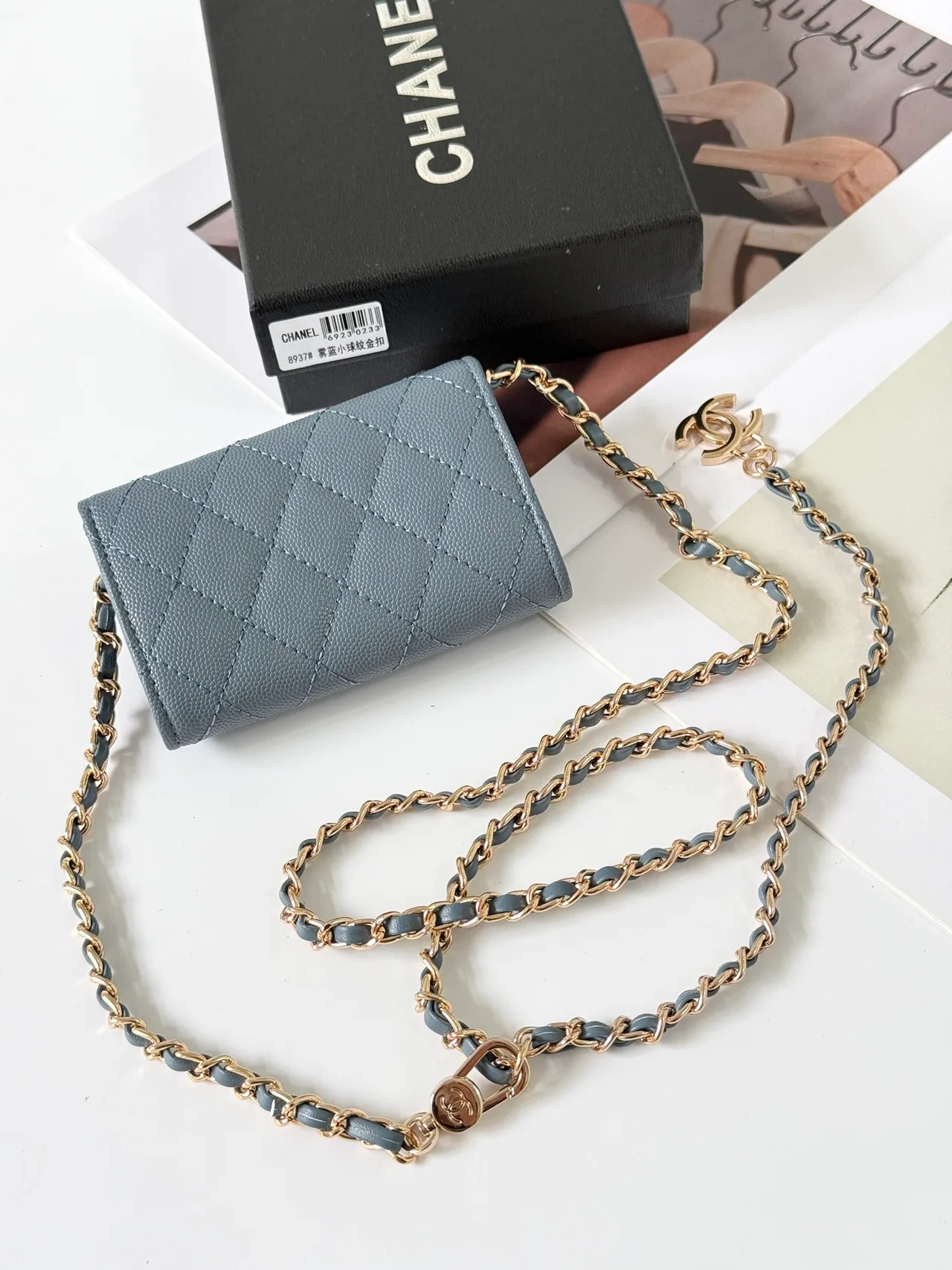 Chanel Quilted Zip Pouch in Blue · view 3