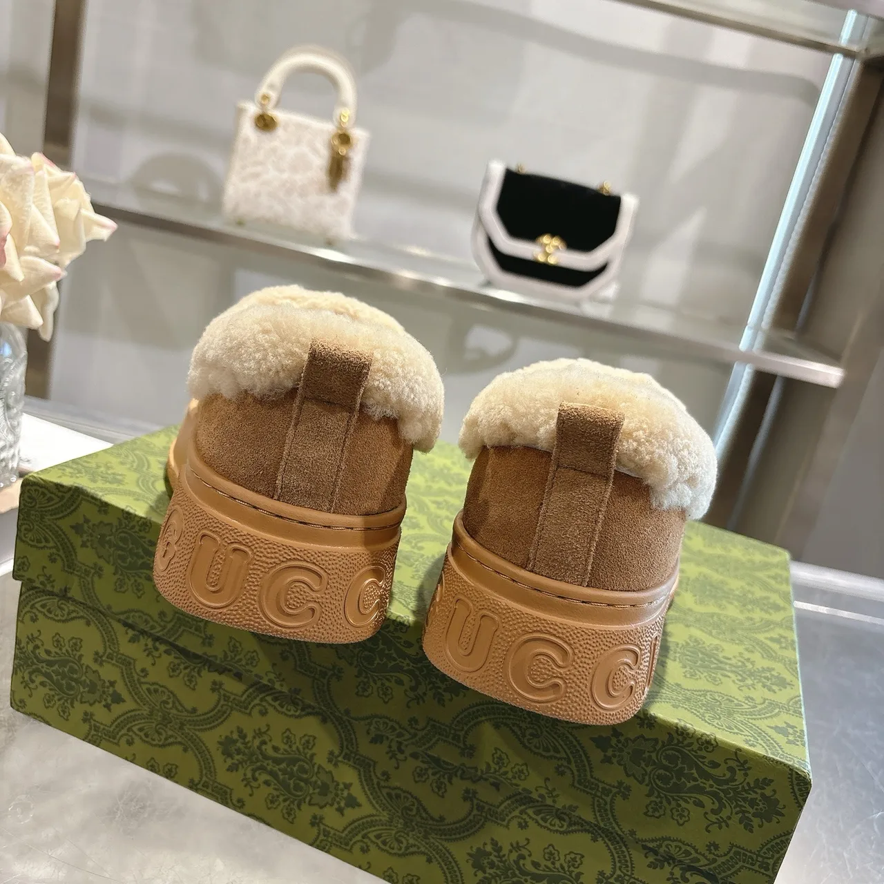 Gucci Cowhide Sheepskin Buckle Fur-Lined Ankle Boots in Brown · view 8