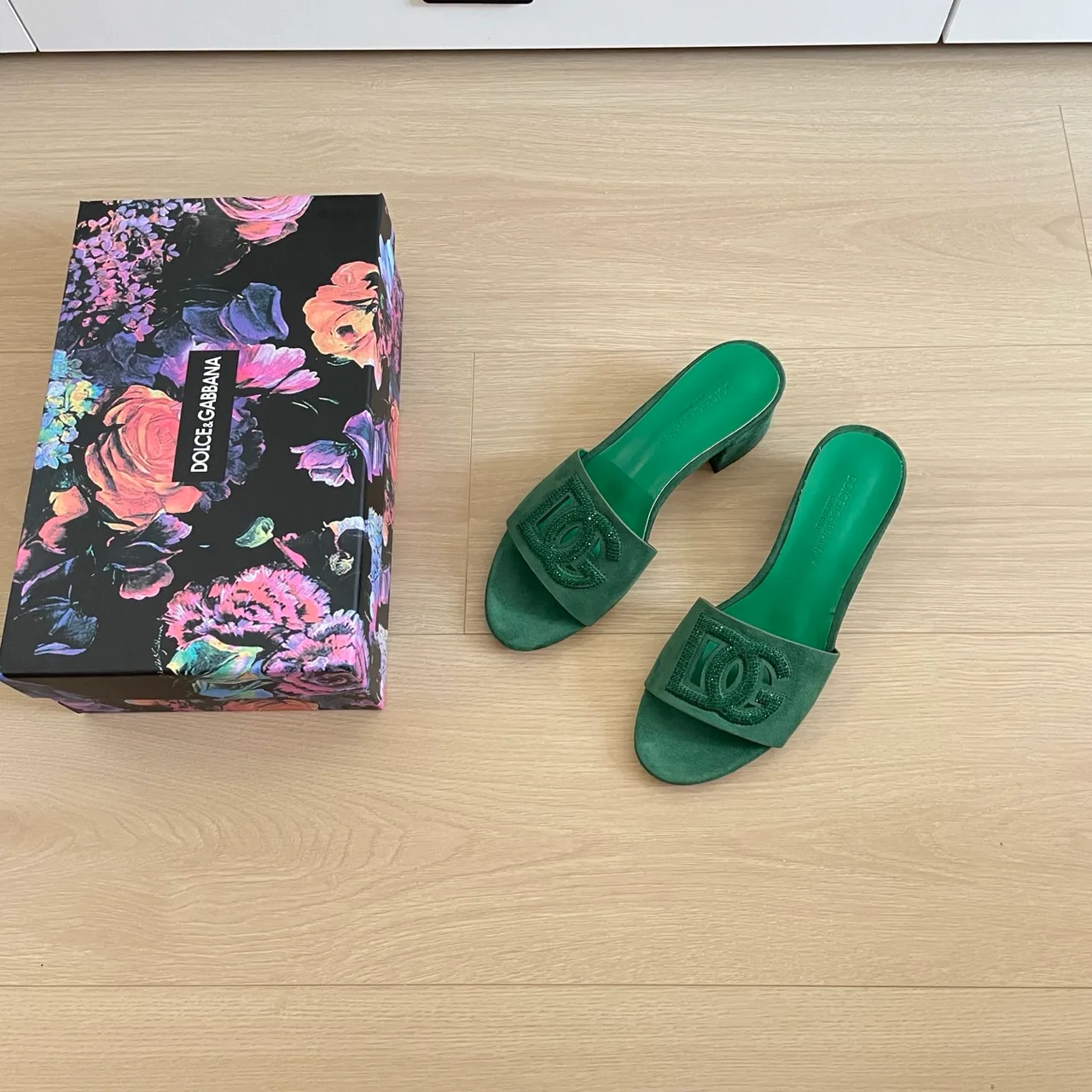 Dolce & Gabbana Sheepskin Heel Mules in Green · view 2