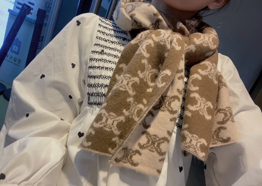 Celine Triomphe Reversible Scarf in Brown · view 3