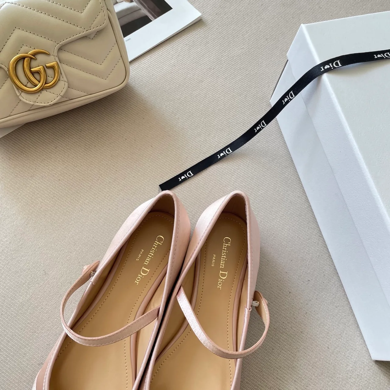 Dior Leather Quilted Bow Mary Jane Flats in Pink · view 7
