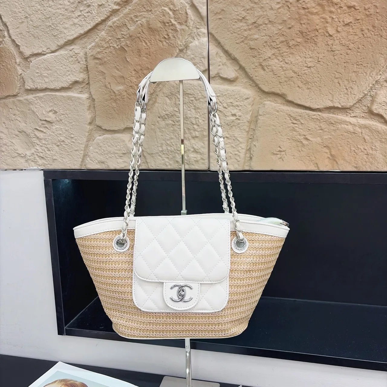 Chanel Woven Chain Tote in Beige · view 2