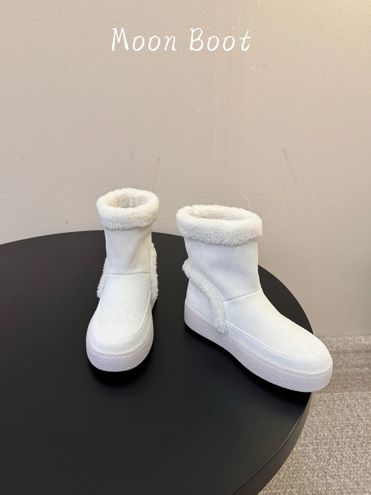 Moon Boot Cowhide Smooth Round-Toe Ankle Boots in White · view 2