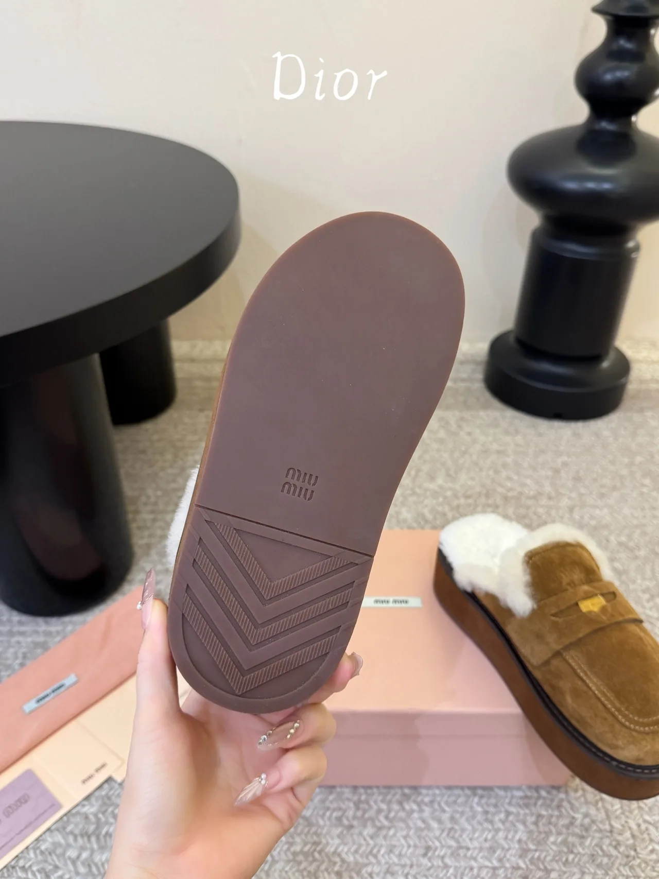 Dior Suede Suede-Look Round-Toe Lined Loafer Mules in Brown · view 6