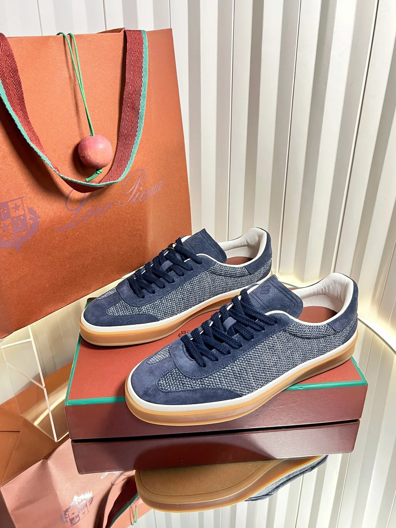 Loro Piana Cashmere Low-Top Sneakers in Blue · view 1