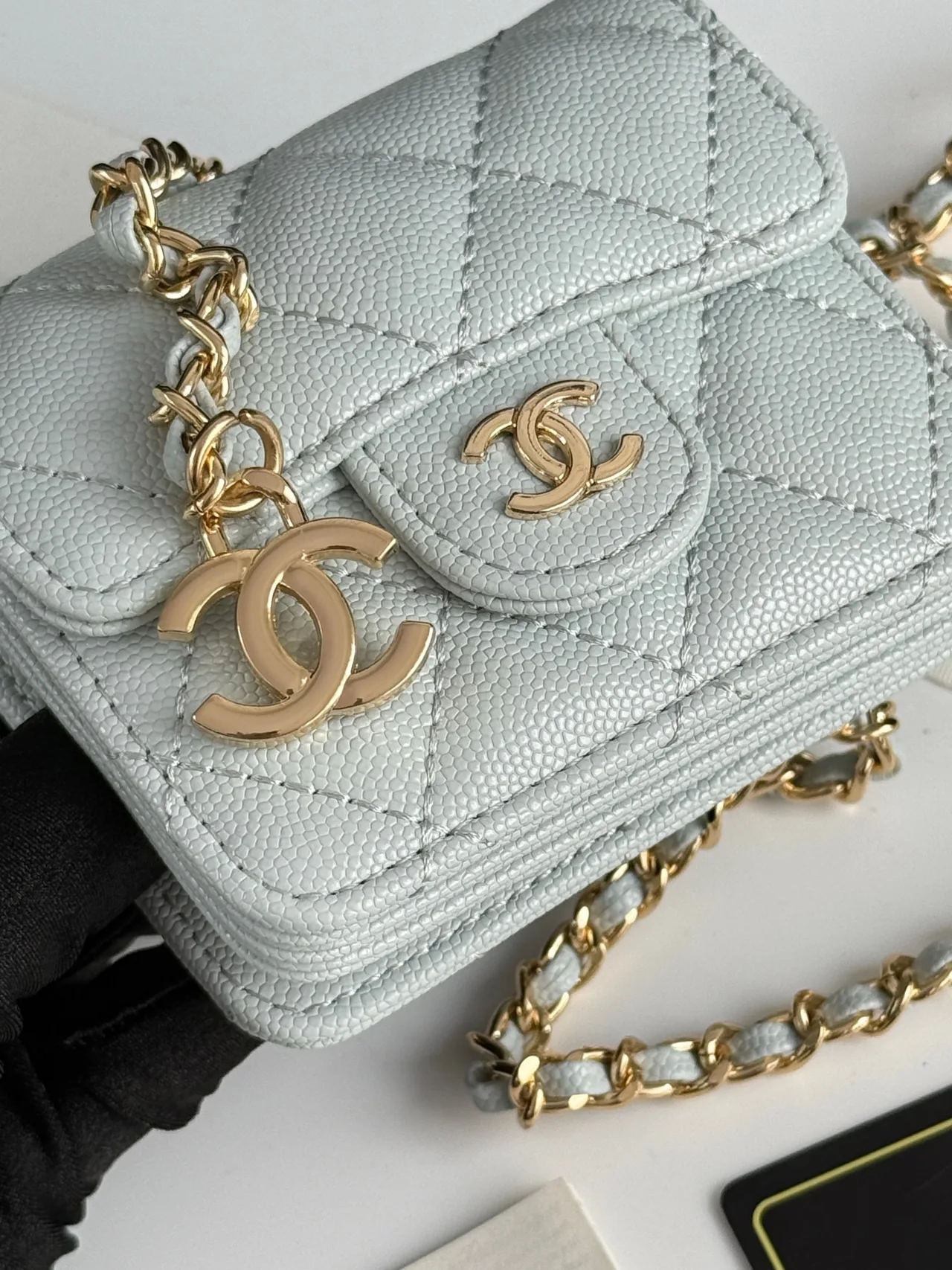 Chanel Quilted Chain Mini Wallet in Blue · view 5