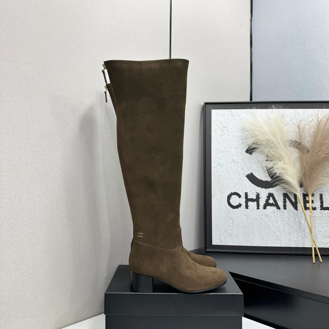 Chanel Cowhide Suede-Look Ankle Boots in Brown · view 1