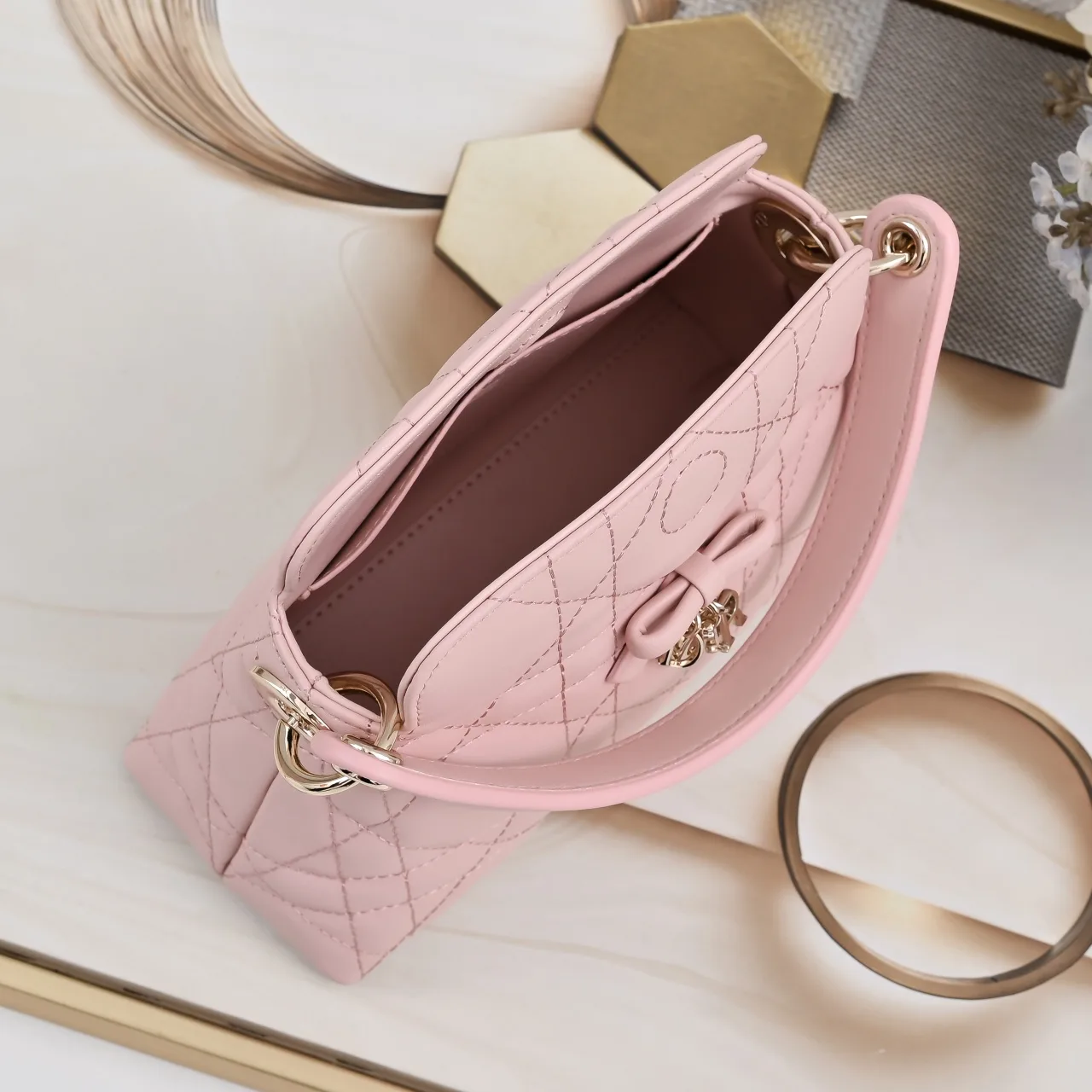 Dior Sheepskin Quilted Top-Handle Bag in Pink · view 8