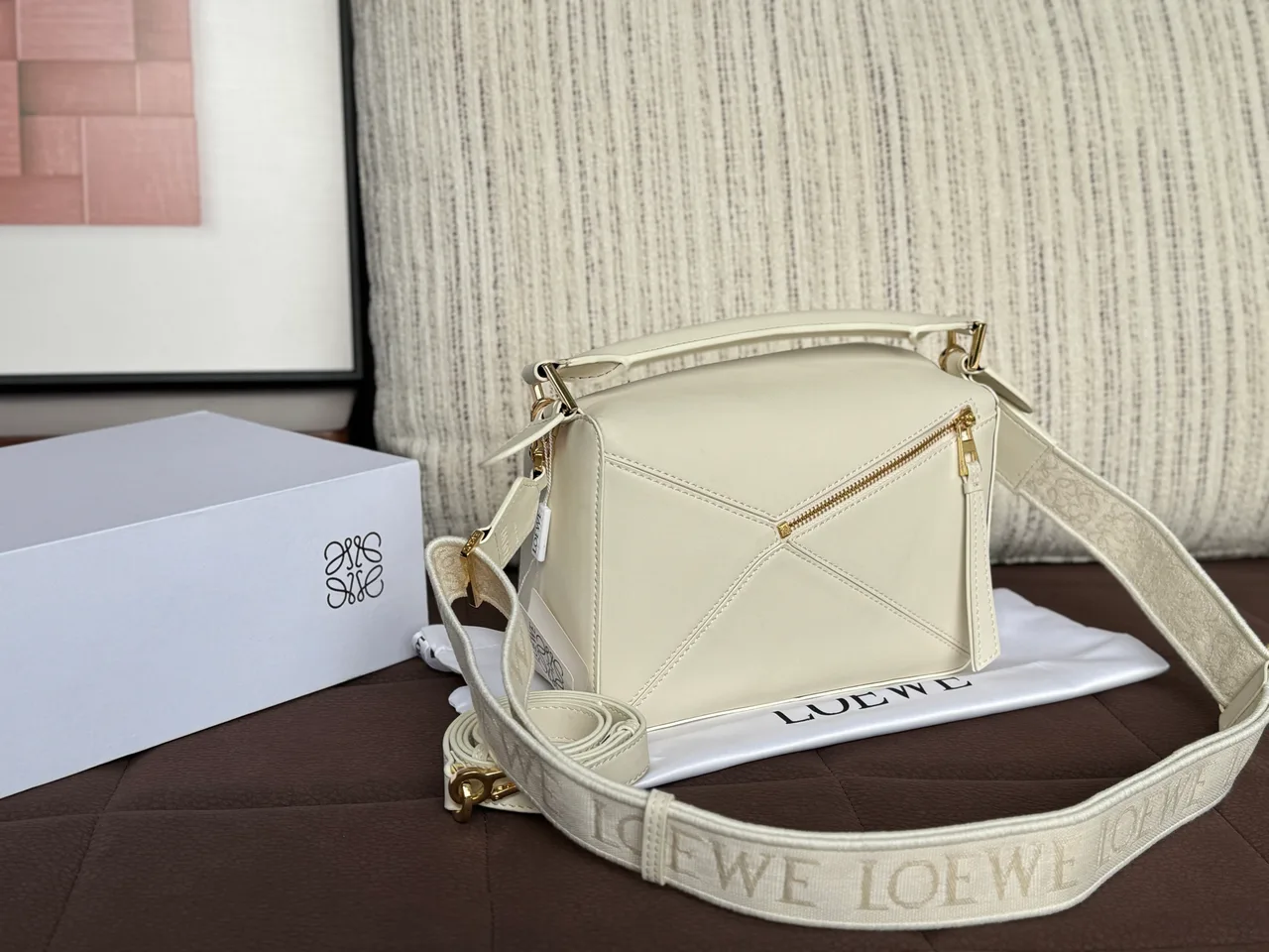 Loewe Puzzle Edge Geometric-Panel Crossbody Bag in Cream · view 3