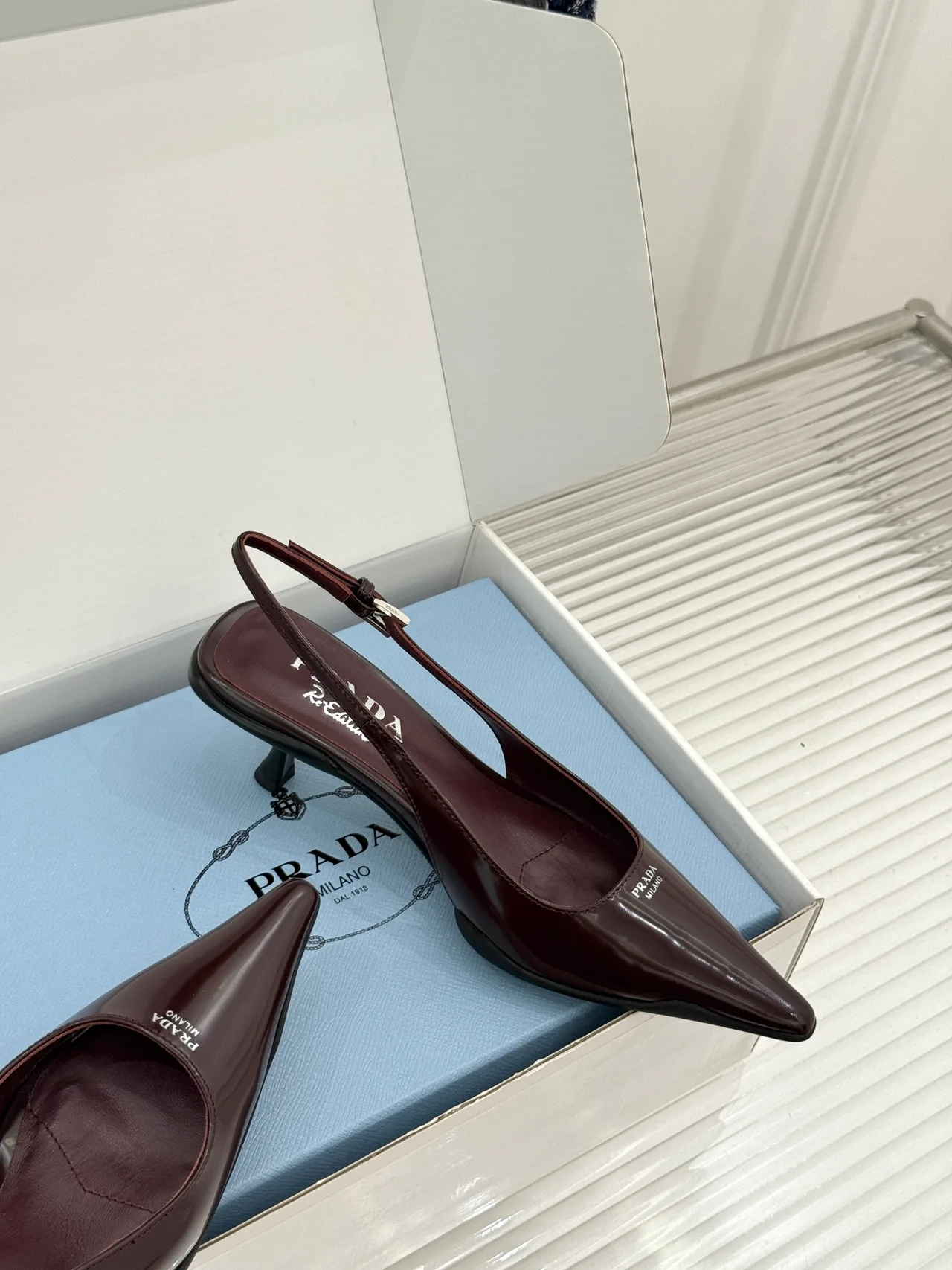 Prada Pointed Slingback Pumps in Burgundy · view 5