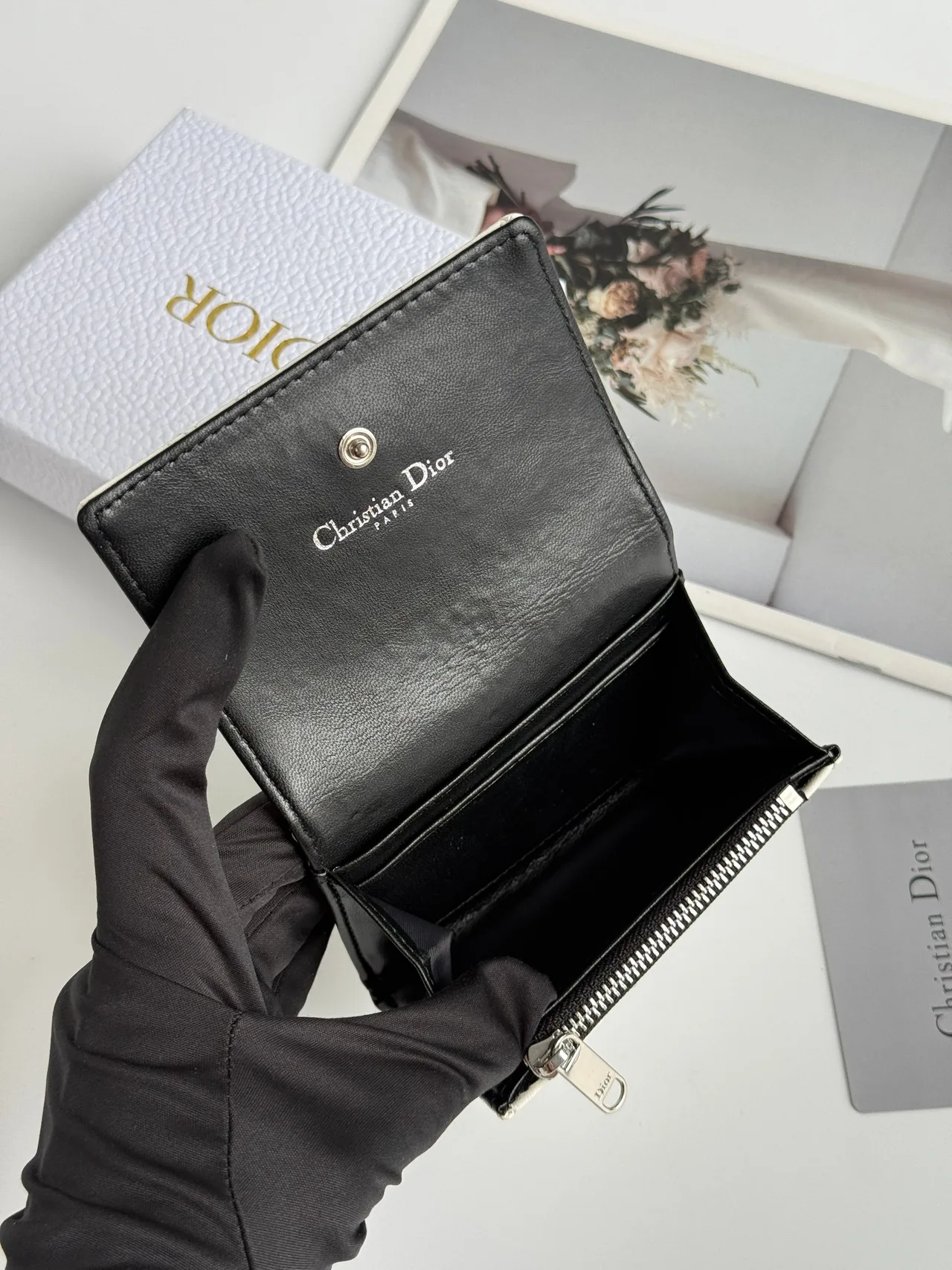 Dior Calfskin Quilted Wallet in White · view 5