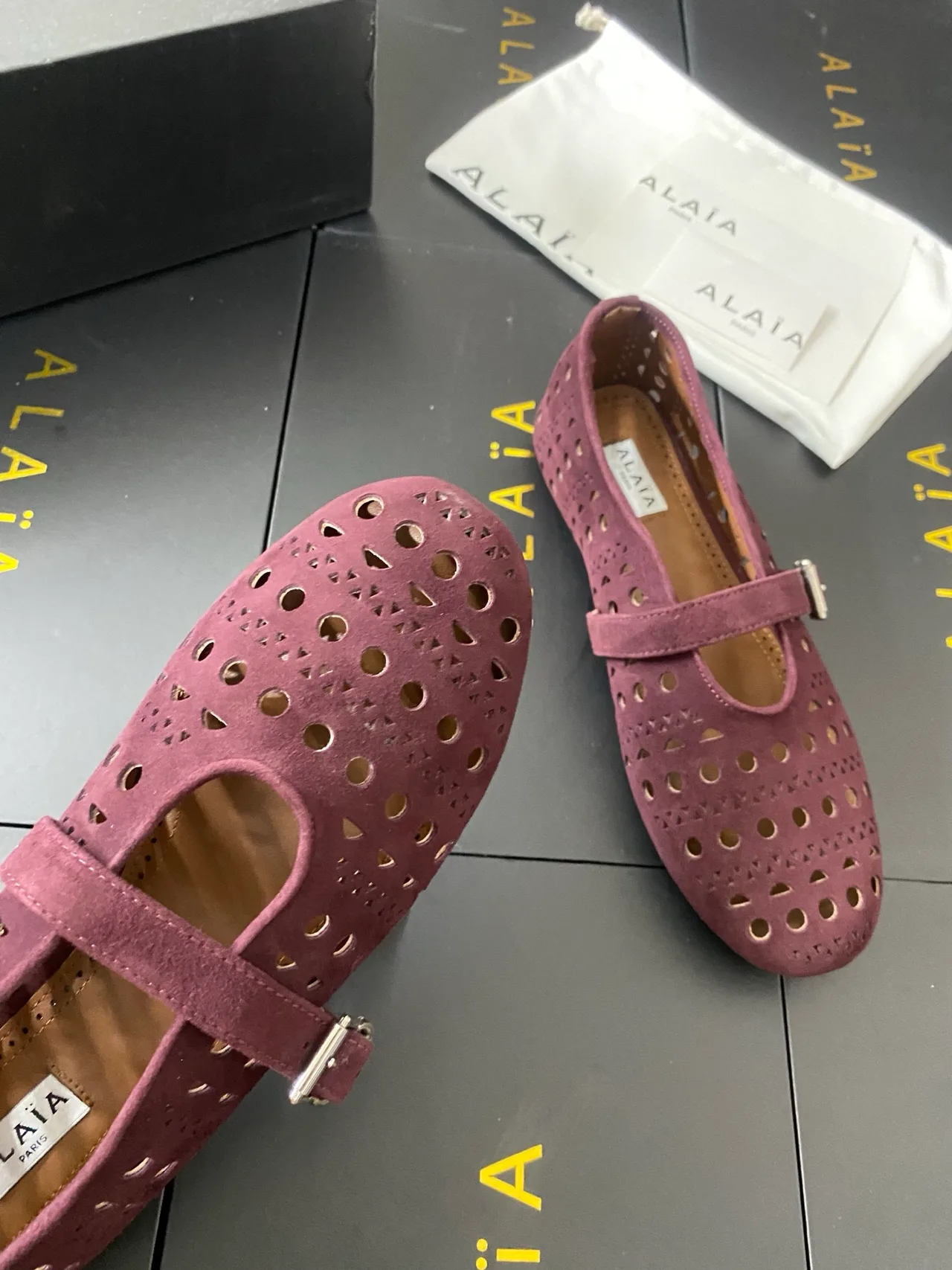 Alaia Cowhide Sheepskin Buckle Mary Jane Flats in Purple · view 8