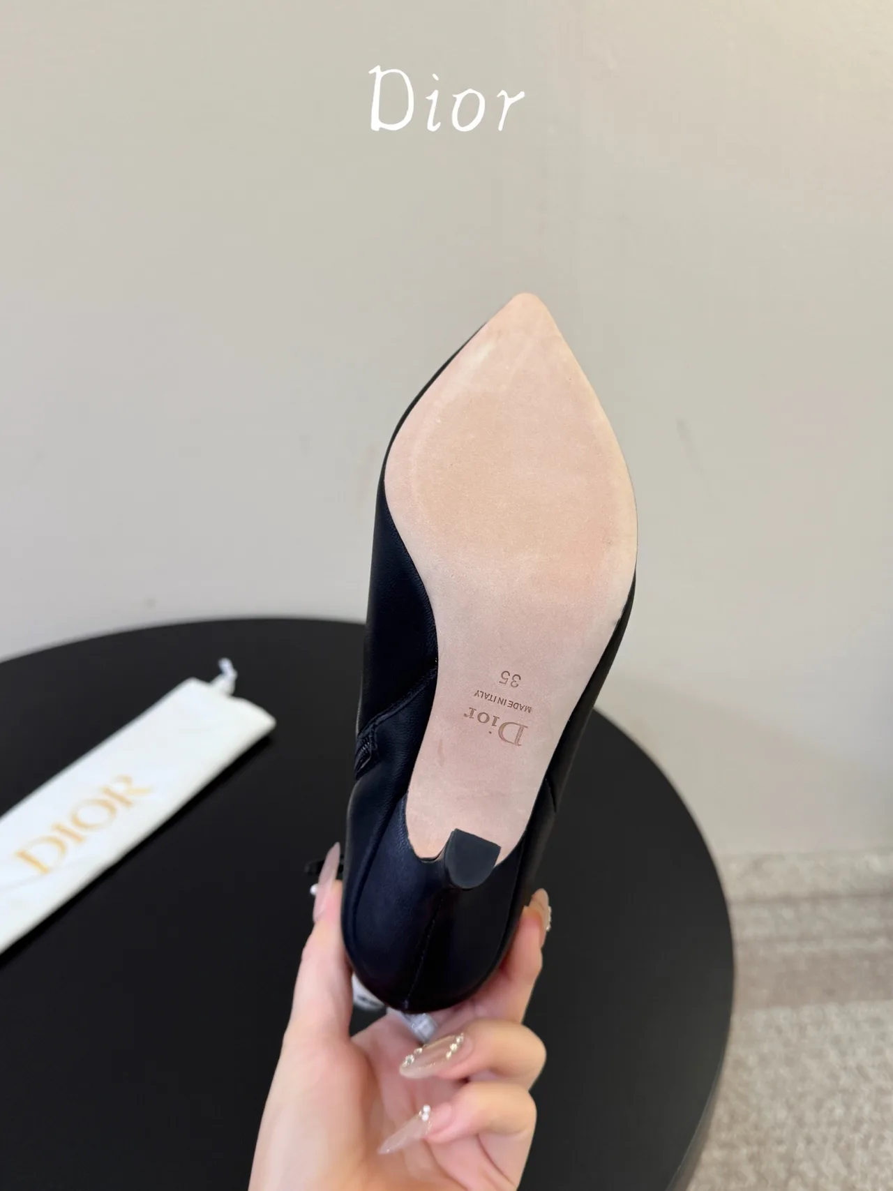 Dior Cowhide Glossy Pointed-Toe Ankle Boots in Black · view 7