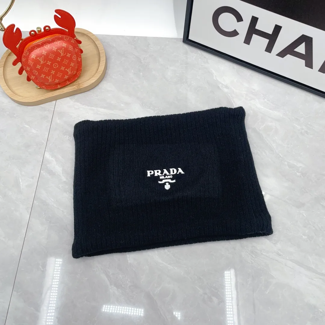 Prada Wool Ribbed Embroidered Hat Scarf and Gloves Set in Black · view 3