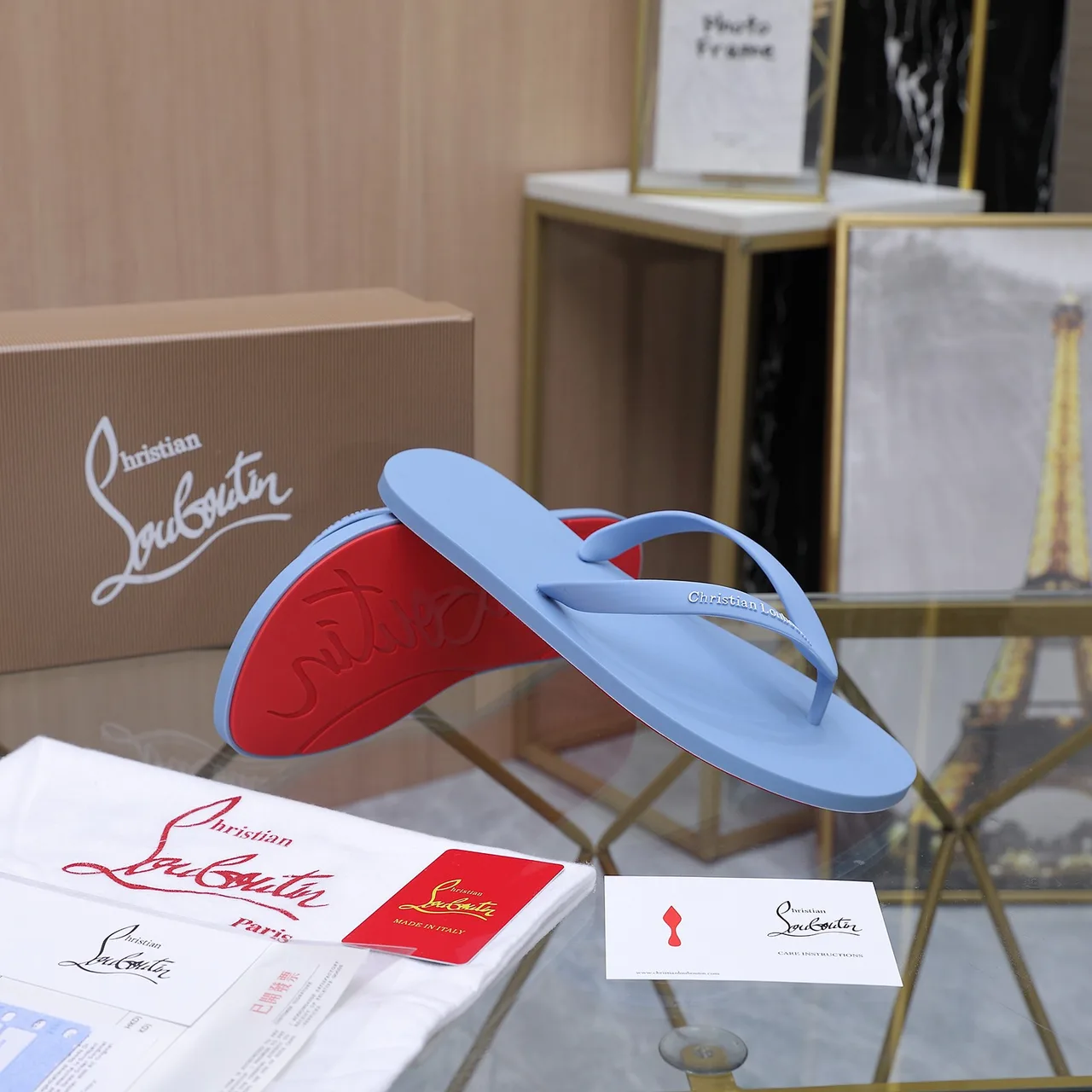 Christian Louboutin Smooth Flip-Flops in Blue · view 2