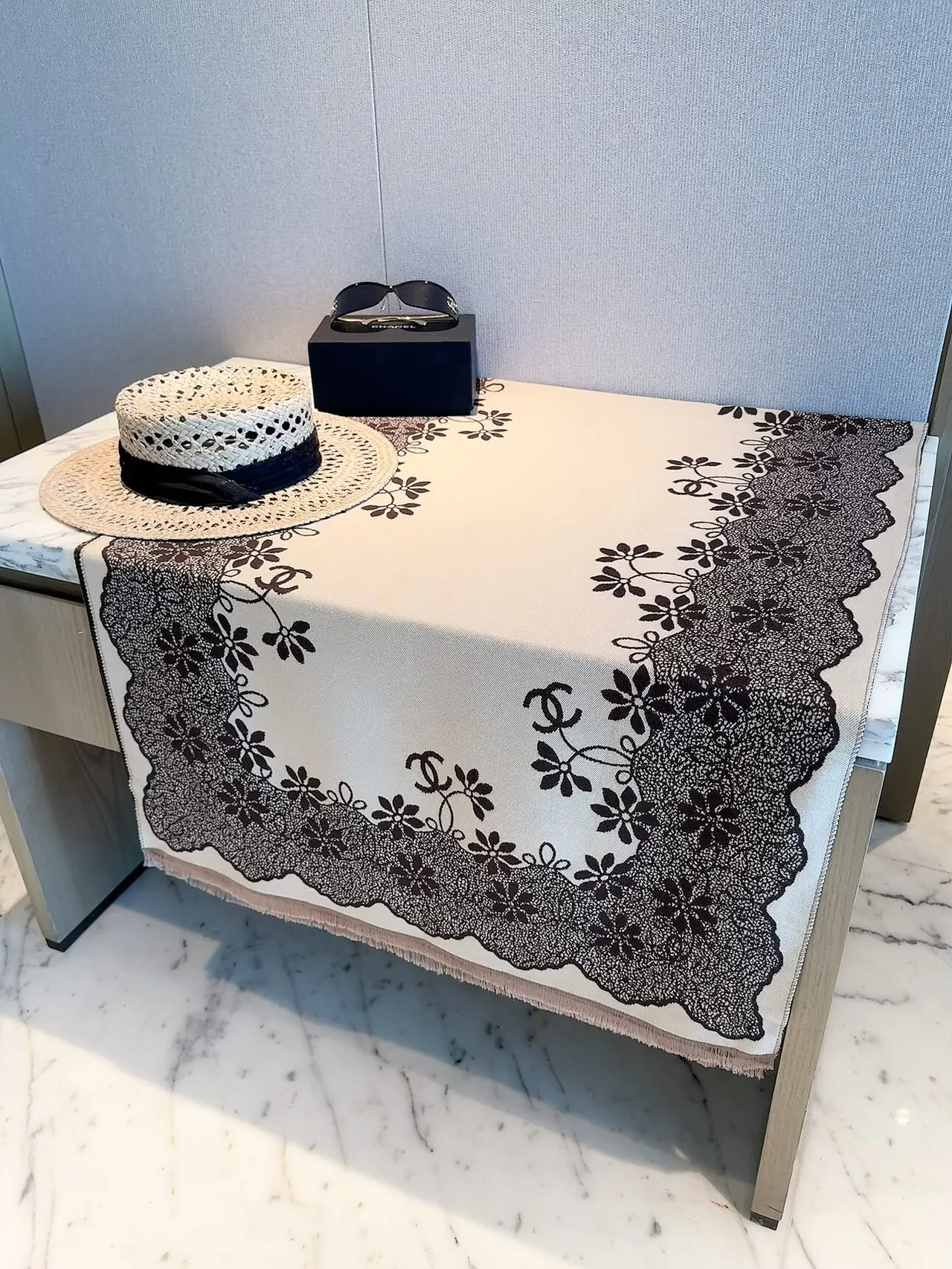 Chanel Camellia Border Shawl in Beige · view 2