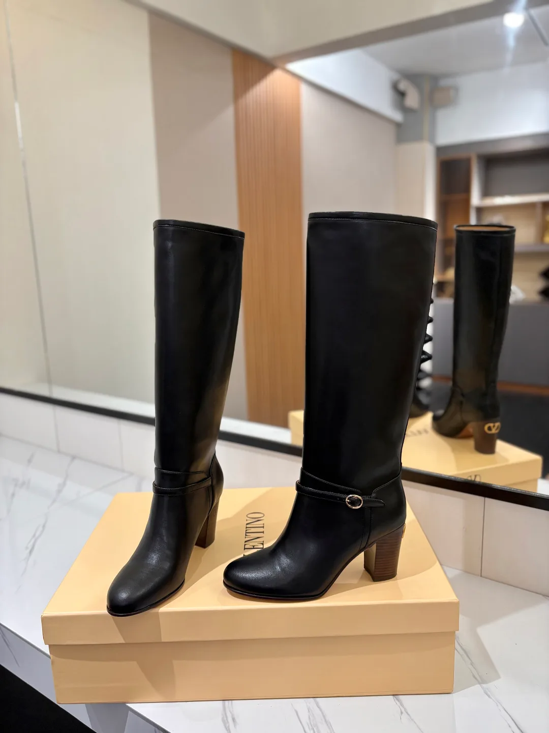 Valentino Calfskin Pattie Knee-High Boots in Black · view 6