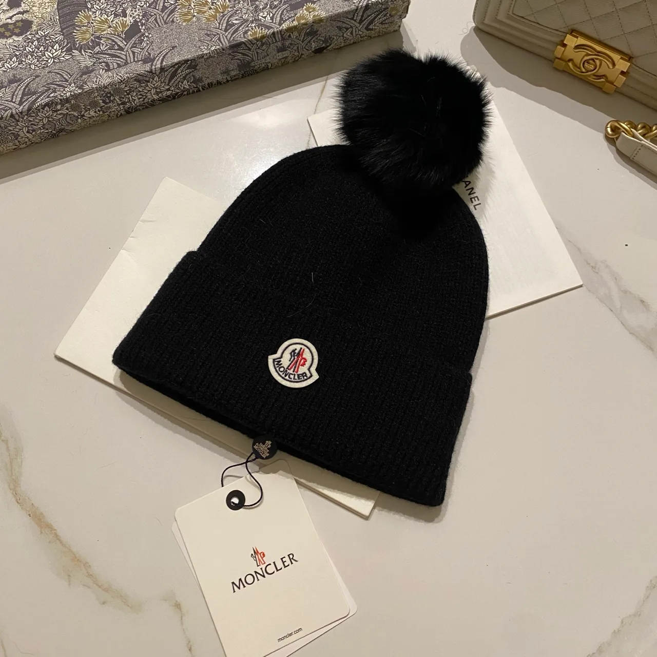 Moncler Pom Beanie in Red & Blue & Orange & Yellow & Pink & Burgundy & Brown & Grey & Black & White & Beige · view 5