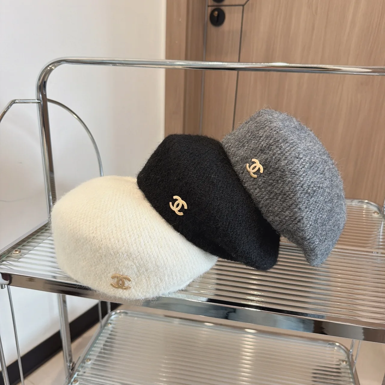 Chanel CC Beret in Grey & Burgundy & Brown & Black & Cream · view 6