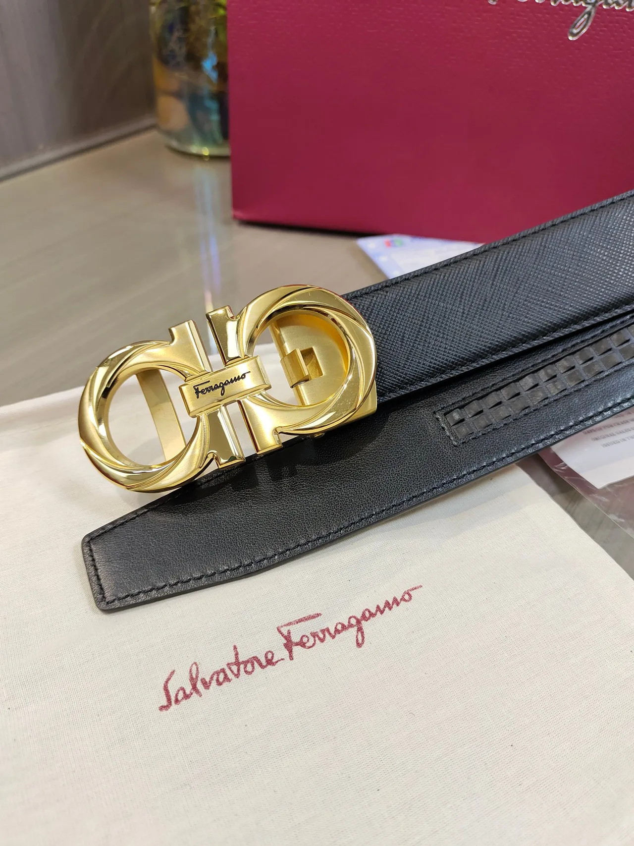 Ferragamo Calfskin Glossy Belt in Black · view 8