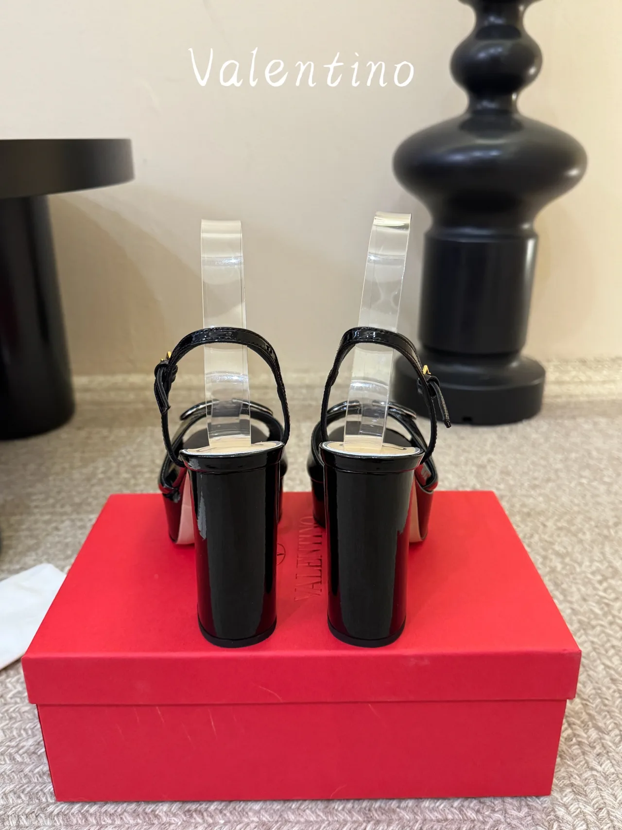 Valentino Patent Leather VLogo Platform Sandals in Black · view 6