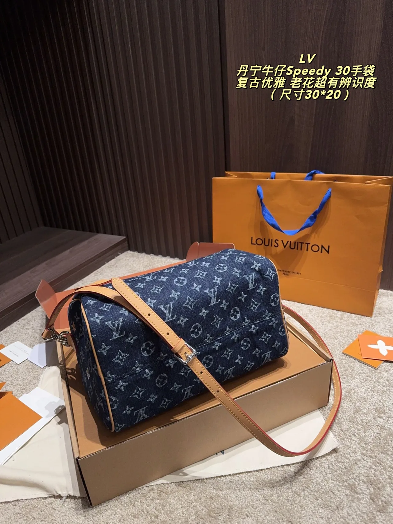 Louis Vuitton Denim Speedy 30 Handbag in Blue · view 8