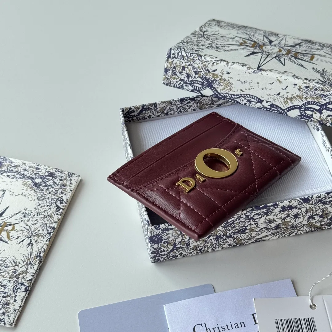 Dior Lambskin Quilted Letter Cardholder in Burgundy · view 6