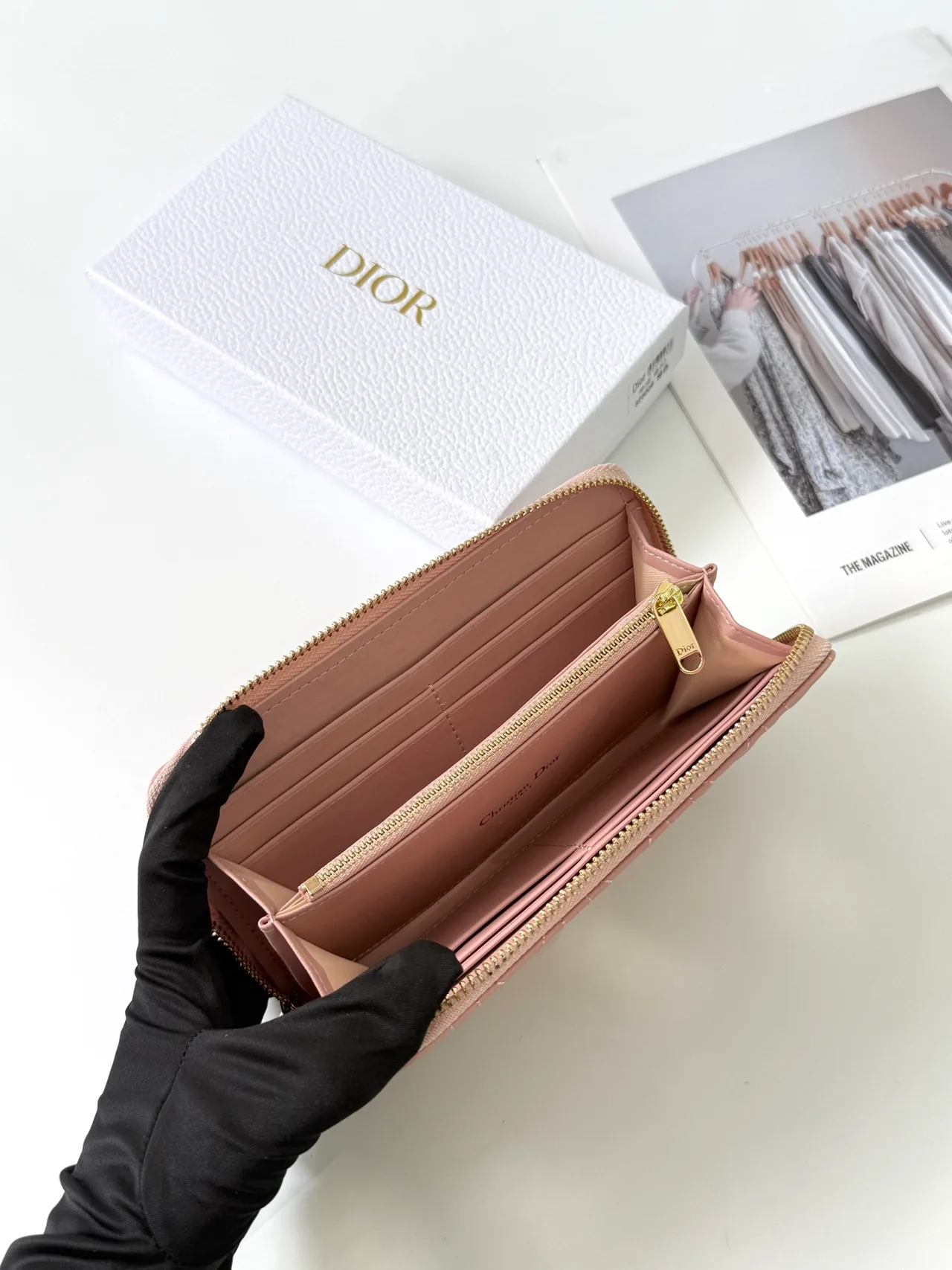 Dior Lambskin Quilted Glossy Wallet in Pink · view 5