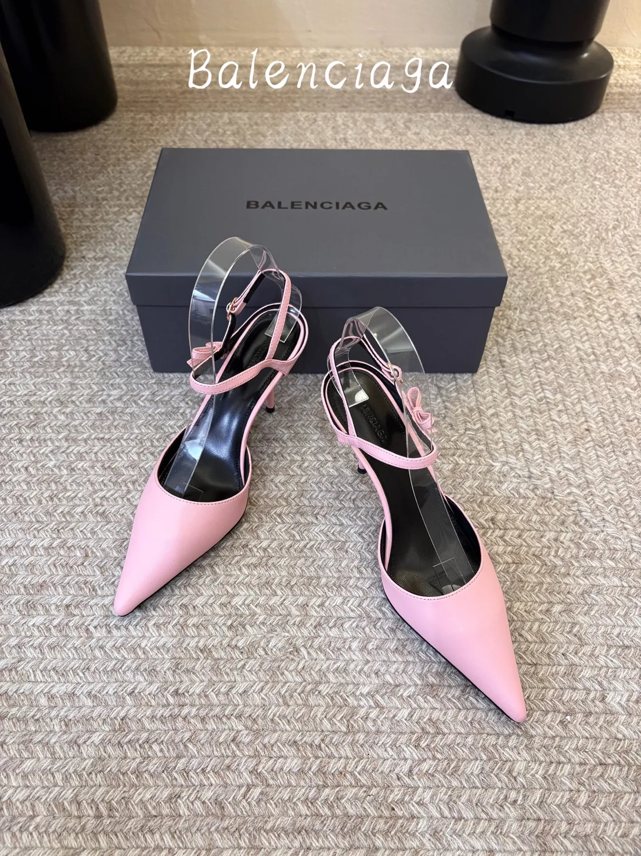 Balenciaga Glossy Pointed-Toe Ankle Strap Pumps in Pink · view 2