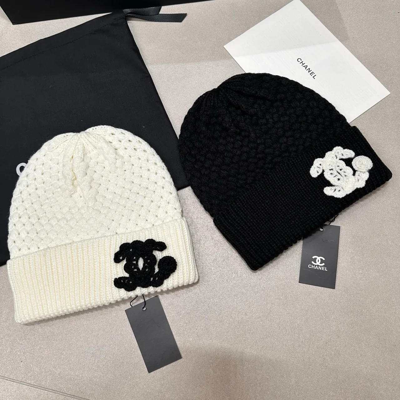Chanel Textured CC Beanie in Black & White · view 7