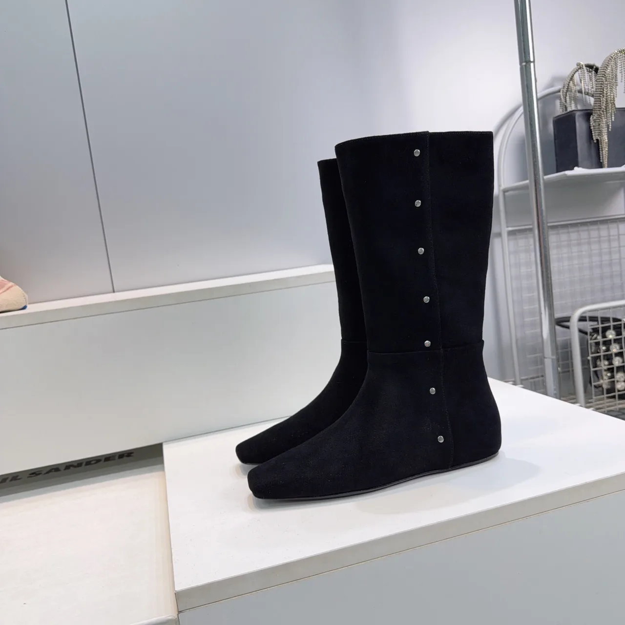 Max Mara Matte Square-Toe Knee-High Boots in Black · view 3