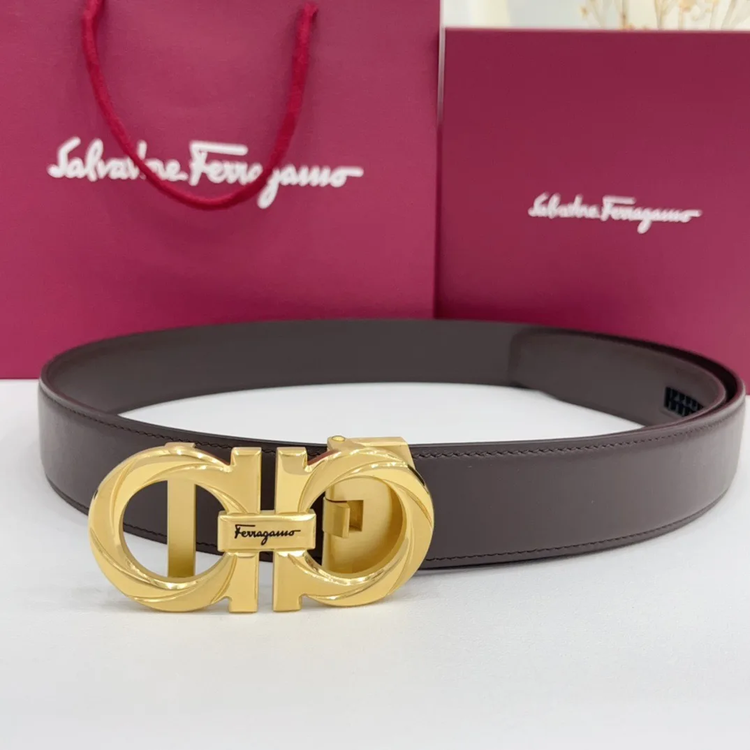 Ferragamo Calfskin Glossy Belt in Brown · view 4