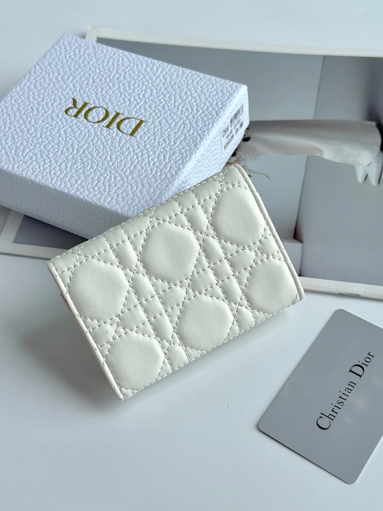 Dior Calfskin Quilted Glossy Wallet in White · view 2