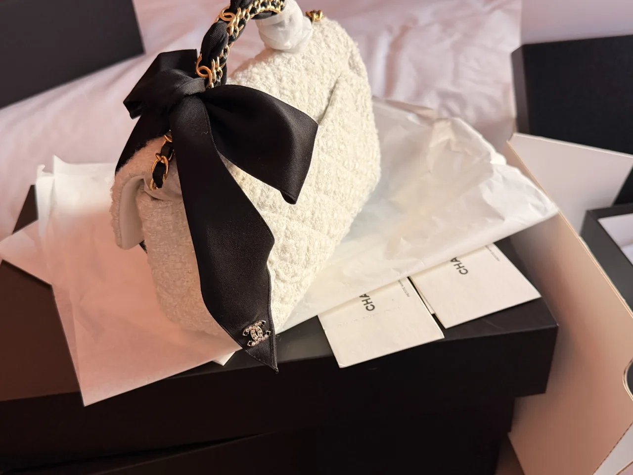 Chanel Quilted Clutch in White · view 5