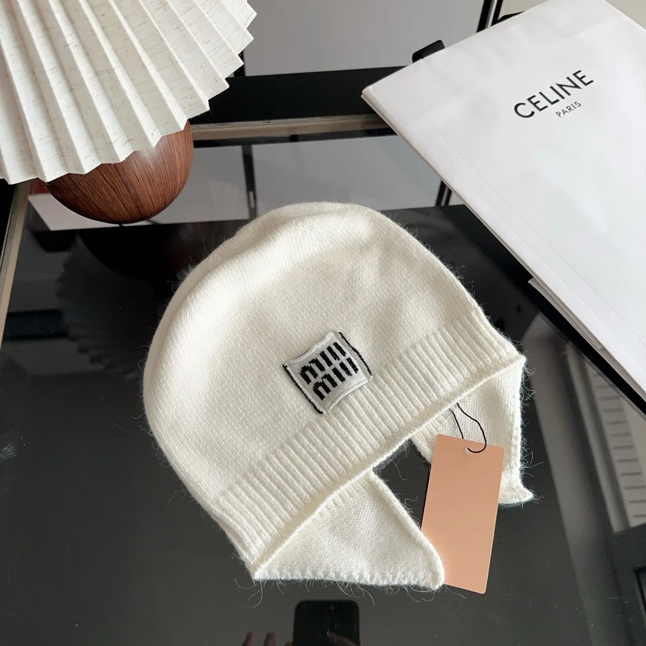 Miu Miu Embroidered Beanie in White · view 5