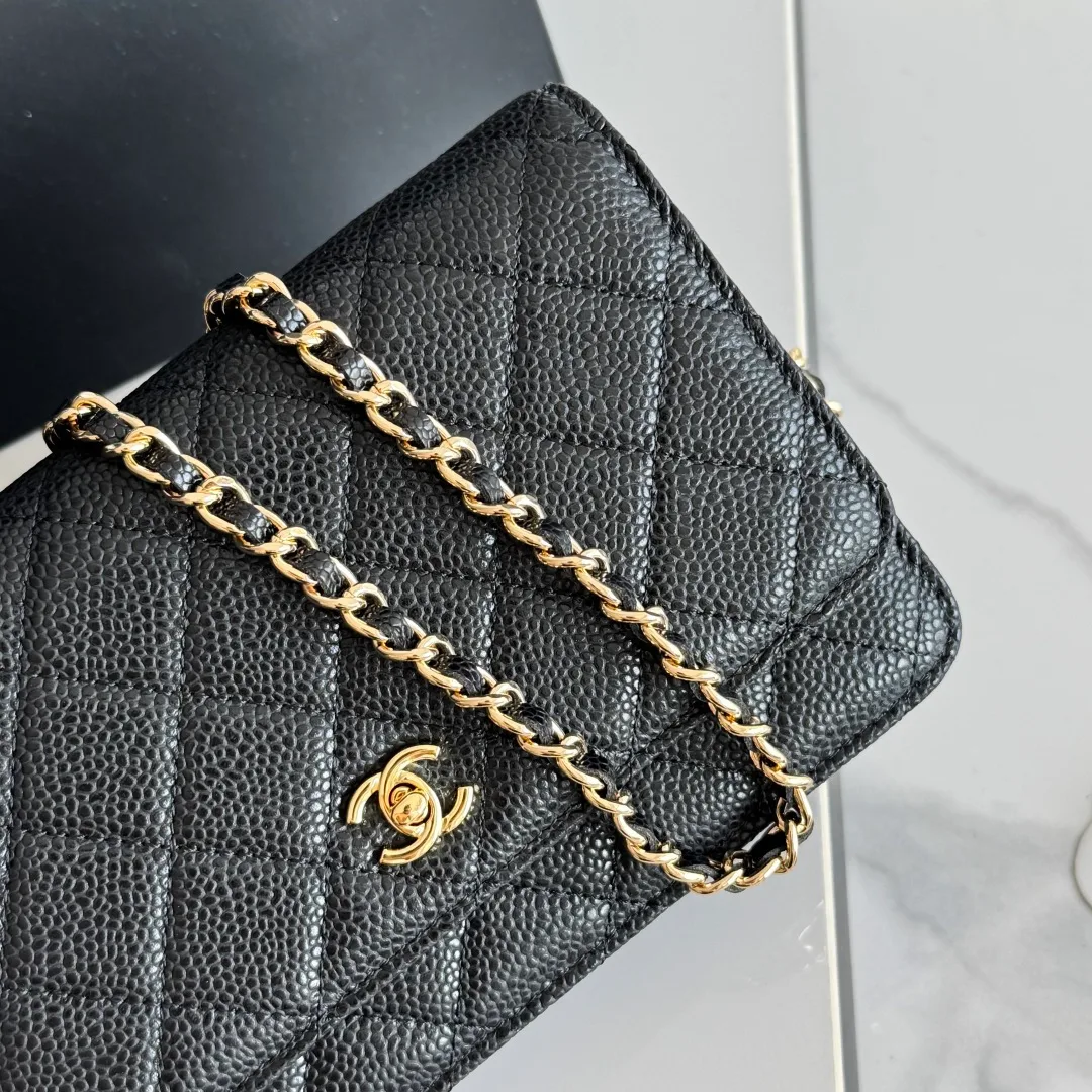 Chanel Calfskin Quilted Chain Wallet in Black · view 7