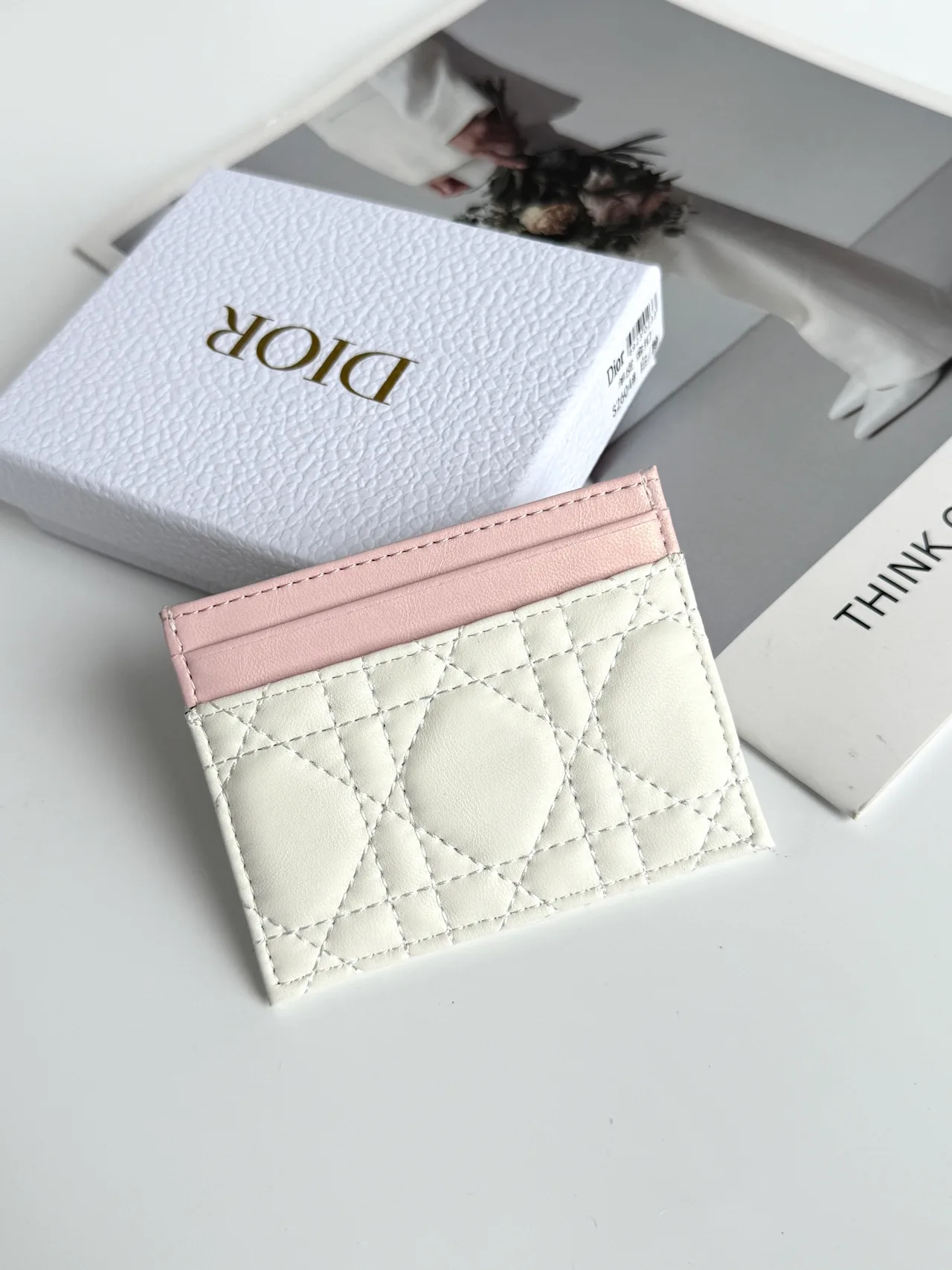 Dior Lambskin Quilted Bow Cardholder in White · view 2