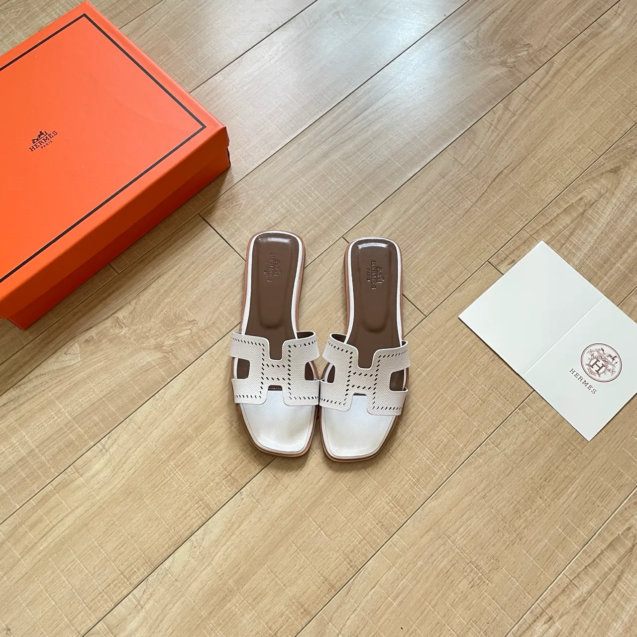 Hermes H-Strap Slides in Pink / White / Brown / Blue · view 7
